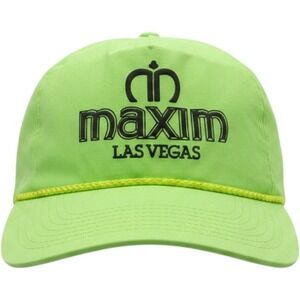 VTG Maxim Las Vegas Neon Green Hat Rope Accent‎ Novelty Casino Souvenir Cap OSFA